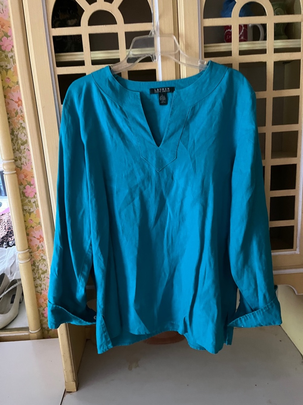 Lauren Ralph Lauren Teal V-Neck Long Sleeve Tunic Top